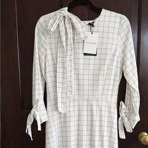 Who What Wear Ivory Checkered Long Sleeve Dress